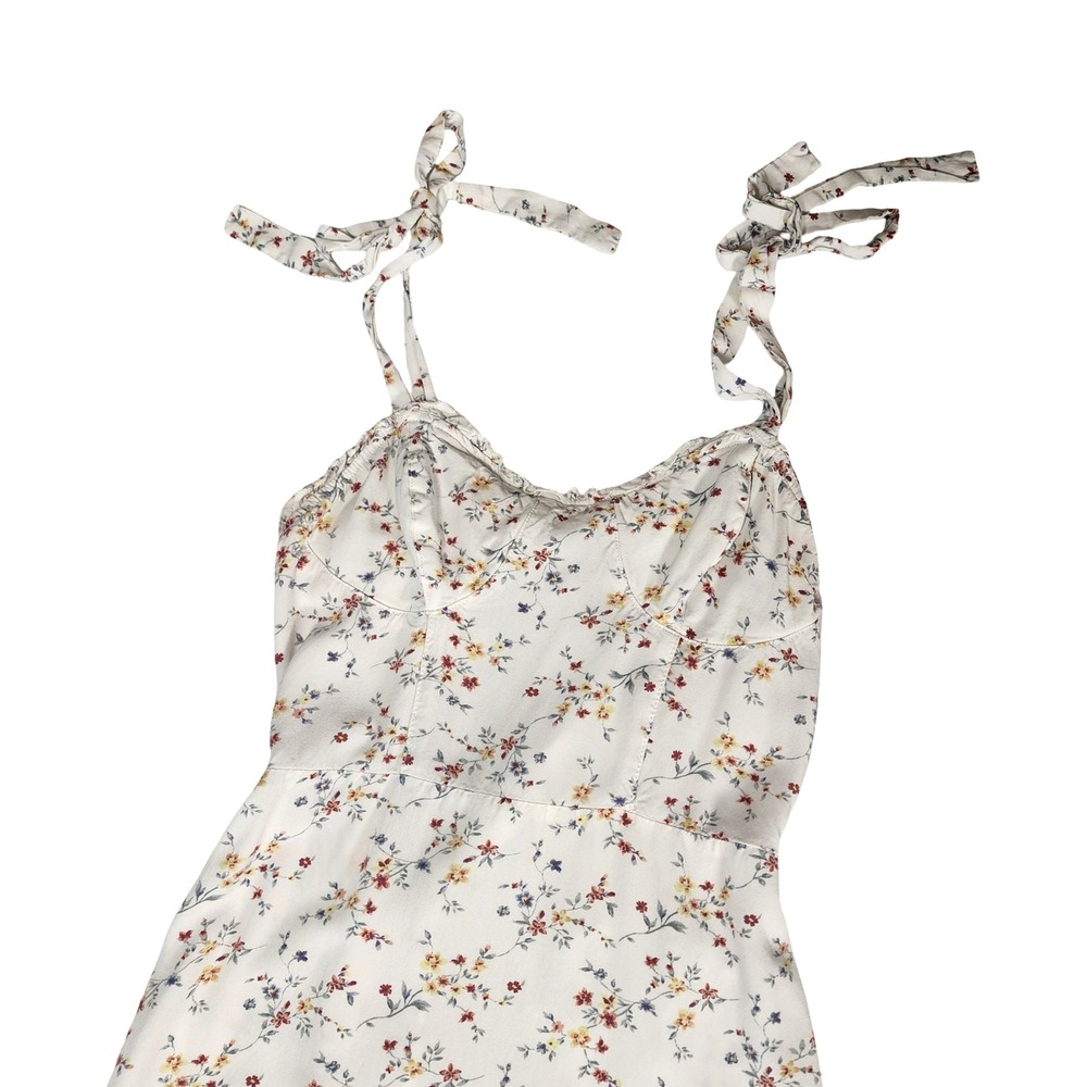 Mimi Chica White Floral Tie Strap Midi Dress Ruffle Hem‎ Sweetheart Neck Small - Picture 4 of 12